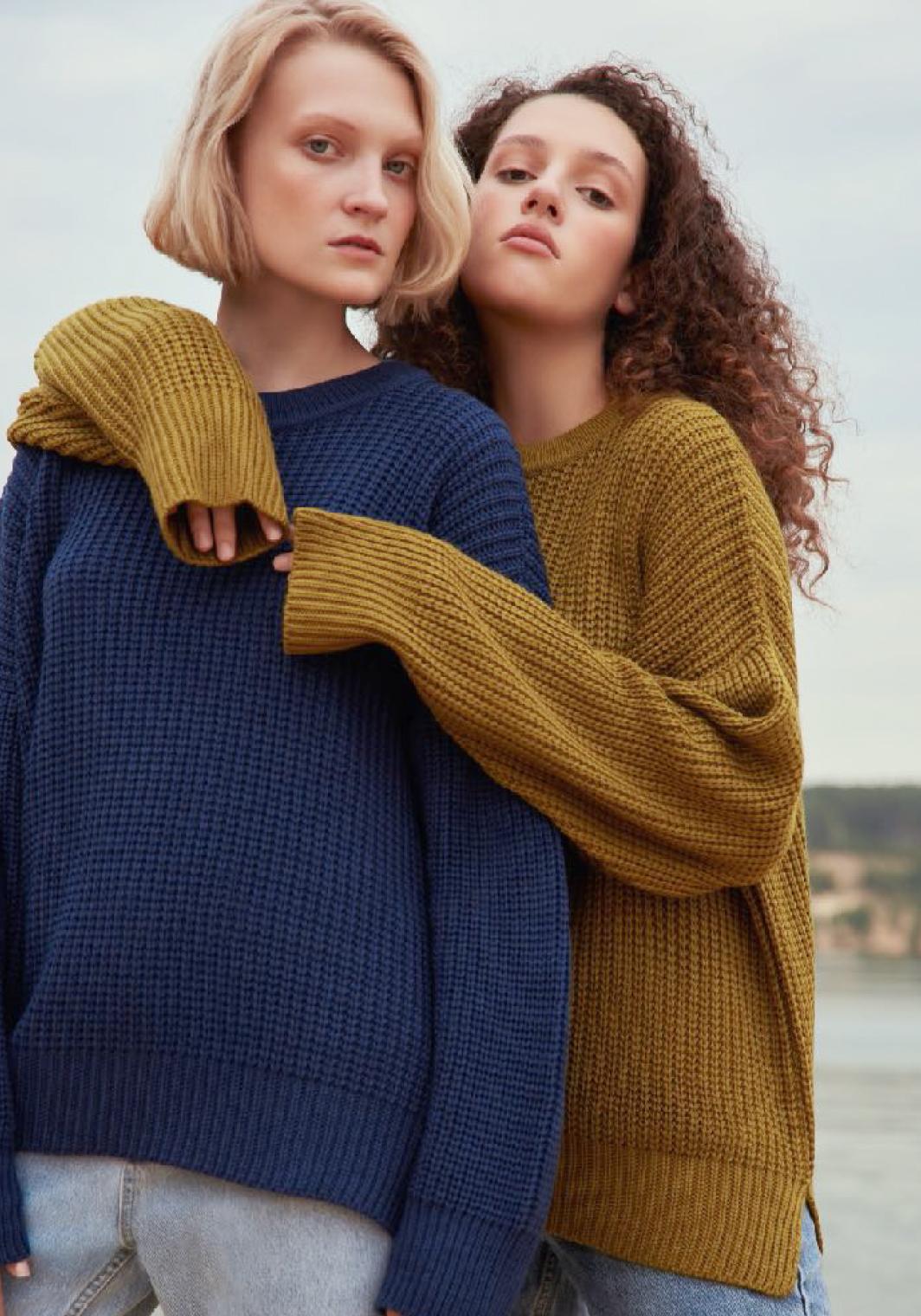 Две модные девушки в свитерах