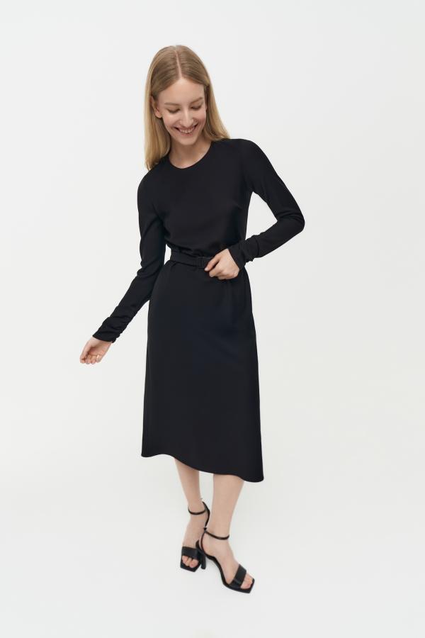 Платье со сборкой на рукавах артFW24D2LS003BL Цвет Черный 3000₽